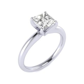 1ct Radiant Cut Diamond Solitaire Engagement Ring In 14K White Gold