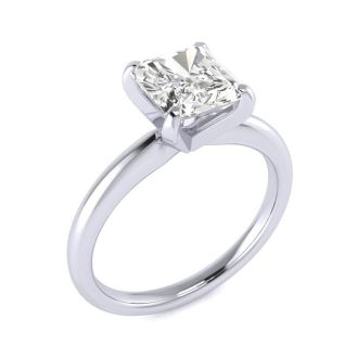 1 1/2ct Radiant Cut Diamond Solitaire Engagement Ring In 14K White Gold