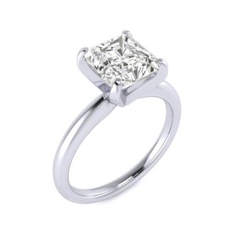 2ct Radiant Cut Diamond Solitaire Engagement Ring In 14K White Gold