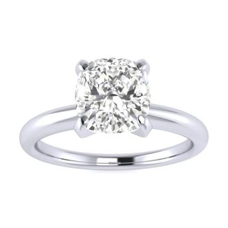 1 1/2ct Cushion Cut Diamond Solitaire Engagement Ring In 14K White Gold