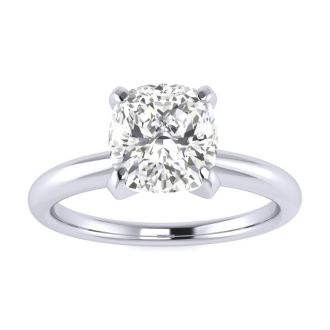 1 1/2ct Cushion Cut Diamond Solitaire Engagement Ring In 14K White Gold