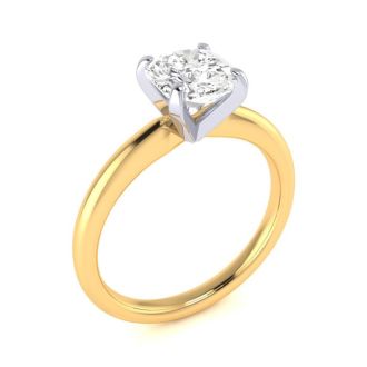 1 1/2ct Cushion Cut Diamond Solitaire Engagement Ring In 14K Yellow Gold