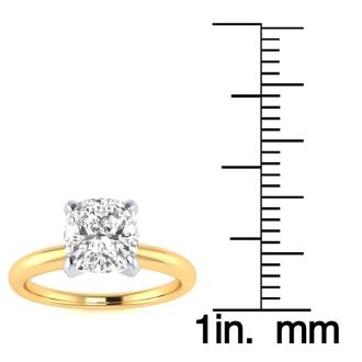 1 1/2ct Cushion Cut Diamond Solitaire Engagement Ring In 14K Yellow Gold
