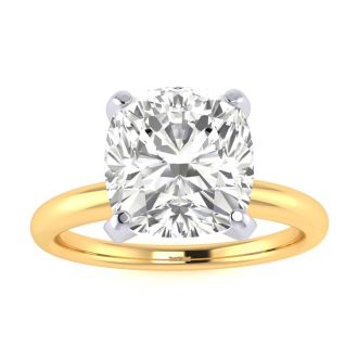 2 1/2ct Cushion Cut Diamond Solitaire Engagement Ring In 14K Yellow Gold