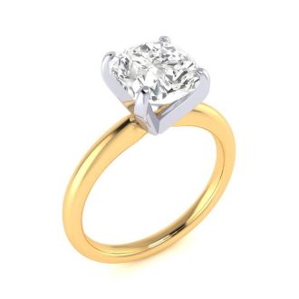 2 1/2ct Cushion Cut Diamond Solitaire Engagement Ring In 14K Yellow Gold