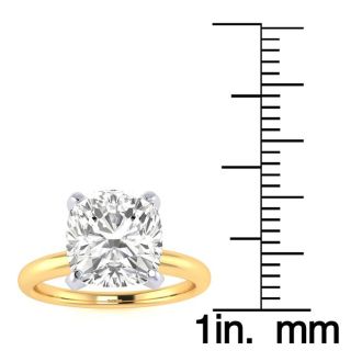 2 1/2ct Cushion Cut Diamond Solitaire Engagement Ring In 14K Yellow Gold