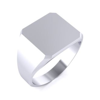 14K White Gold Mens Octagon Signet Ring