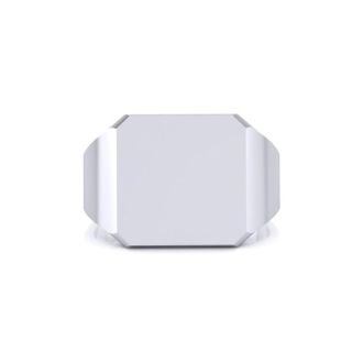 14K White Gold Mens Octagon Signet Ring