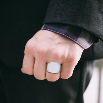 14K White Gold Mens Octagon Signet Ring