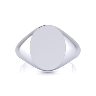 14K White Gold Mens Oval Signet Ring