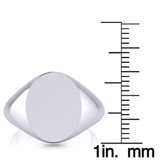 14K White Gold Mens Oval Signet Ring