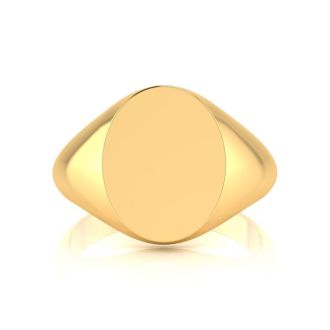 14K Yellow Gold Mens Oval Signet Ring