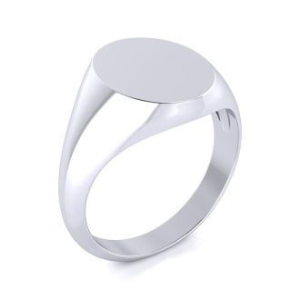 14K White Gold Mens Oval Signet Ring