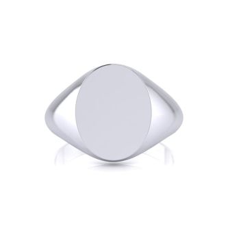 14K White Gold Mens Oval Signet Ring