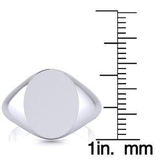 14K White Gold Mens Oval Signet Ring