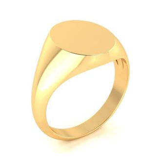 14K Yellow Gold Mens Oval Signet Ring With Free Custom Engraving