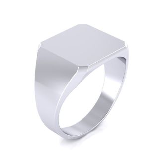 14K White Gold Mens Octagon Signet Ring With Free Custom Engraving