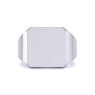 14K White Gold Mens Octagon Signet Ring With Free Custom Engraving