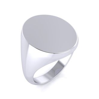 14K White Gold Mens Oval Signet Ring With Free Custom Engraving