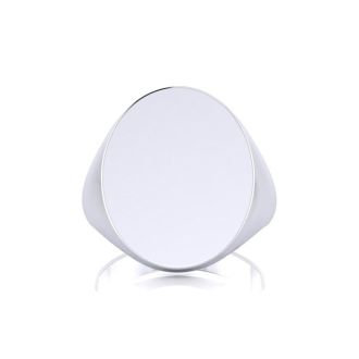 14K White Gold Mens Oval Signet Ring With Free Custom Engraving
