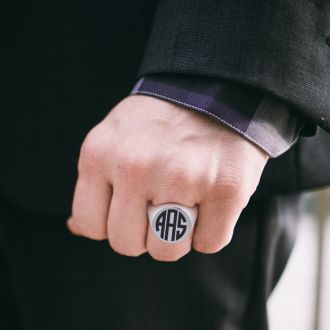 14K White Gold Mens Oval Signet Ring