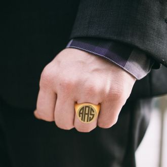 14K Yellow Gold Mens Oval Signet Ring