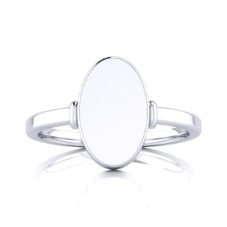 14K White Gold Ladies Oval Signet Ring With Free Custom Engraving
