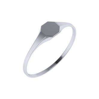 14K White Gold Ladies Octagon Signet Ring With Free Custom Engraving