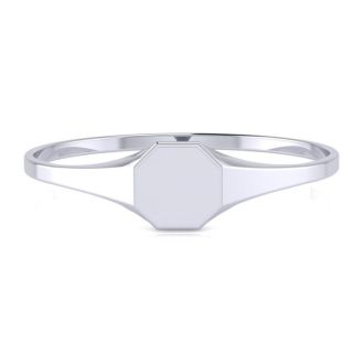 14K White Gold Ladies Octagon Signet Ring With Free Custom Engraving