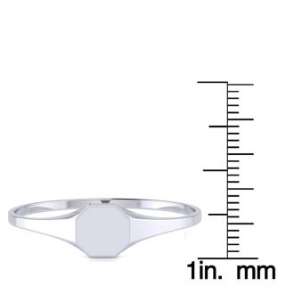 14K White Gold Ladies Octagon Signet Ring With Free Custom Engraving