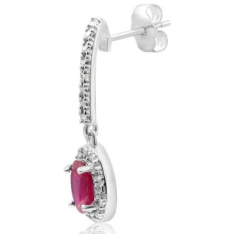 1 1/3ct Ruby and Diamond Oval Drop Earrings In Sterling Silver
