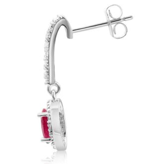 1 1/3ct Ruby and Diamond Oval Drop Earrings In Sterling Silver