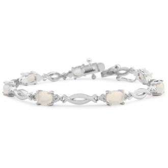 3-1/2 Carat Opal Bracelet with Diamonds In Platinum Overlay, 7 Inches