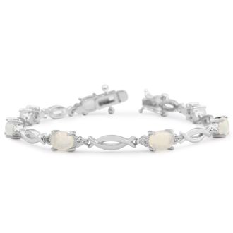 3-1/2 Carat Opal Bracelet with Diamonds In Platinum Overlay, 7 Inches