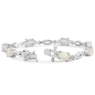 3-1/2 Carat Opal Bracelet with Diamonds In Platinum Overlay, 7 Inches