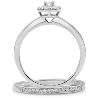 1/4ct Pave Diamond Bridal Set, Round Brilliant Center In Sterling Silver
