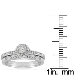1/4ct Pave Diamond Bridal Set, Round Brilliant Center In Sterling Silver