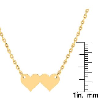 14K Yellow Gold Over Sterling Silver Double Heart Initial Necklace With Free Custom Engraving, 18 Inches