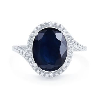 5 1/2 Carat Sapphire and Halo Diamond Ring