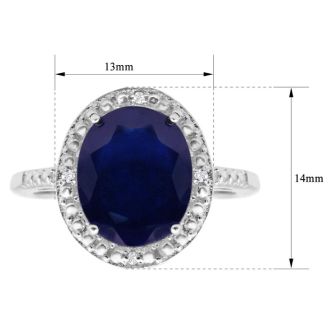 Incredible Large 4 Carat Oval Shape Sapphire and Halo Diamond Ring In Sterling Silver