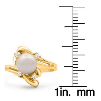 Round Freshwater Cultured Pearl and 1/10ct Diamond Ring In 14 Karat Yellow Gold