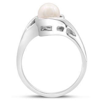Round Freshwater Cultured Pearl and 1/5ct Diamond Ring In 14 Karat White Gold