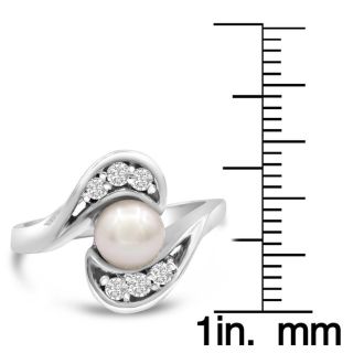 Round Freshwater Cultured Pearl and 1/5ct Diamond Ring In 14 Karat White Gold