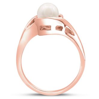 Round Freshwater Cultured Pearl and 1/5ct Diamond Ring In 14 Karat Rose Gold