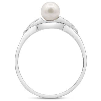 Round Freshwater Cultured Pearl and Diamond Accent Ring In 14 Karat White Gold