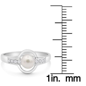 Round Freshwater Cultured Pearl and Diamond Accent Ring In 14 Karat White Gold