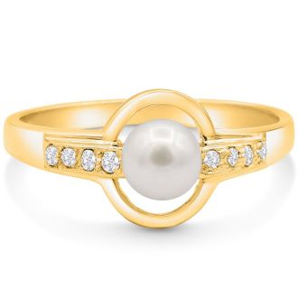 Round Freshwater Cultured Pearl and Diamond Accent Ring In 14 Karat Yellow Gold