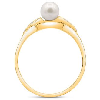 Round Freshwater Cultured Pearl and Diamond Accent Ring In 14 Karat Yellow Gold