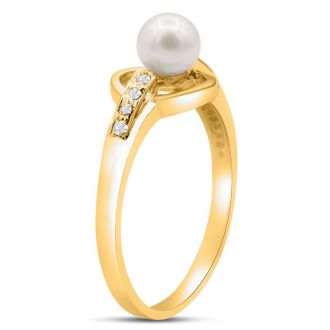 Round Freshwater Cultured Pearl and Diamond Accent Ring In 14 Karat Yellow Gold