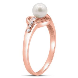 Round Freshwater Cultured Pearl and Diamond Accent Ring In 14 Karat Rose Gold
